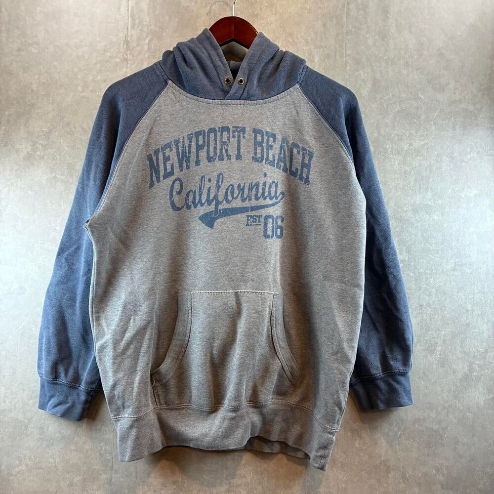 Men's Grey and Blue Hoodie